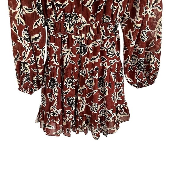 TANYA TAYLOR Edita Crinkled Puff-Sleeve Tiered Mini Dress - Picture 7 of 12